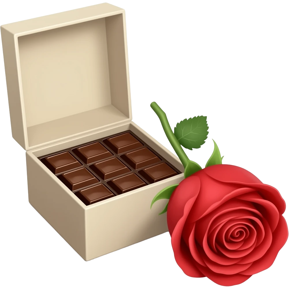 Open box of chocolate and rose emoji