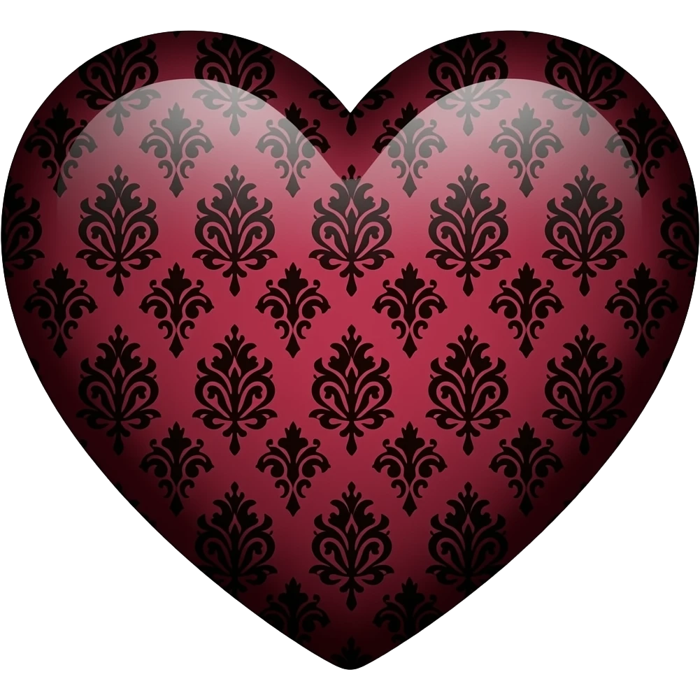 Deep dark reddish Gothic emo edgy cool Heart with black damask chevron pattern emoji