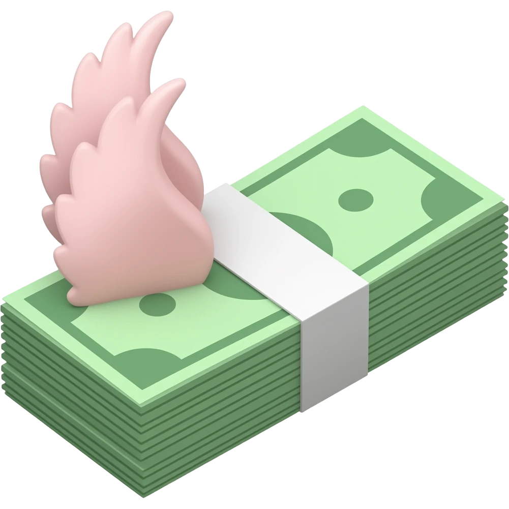 stack of cash with pink wings emoji