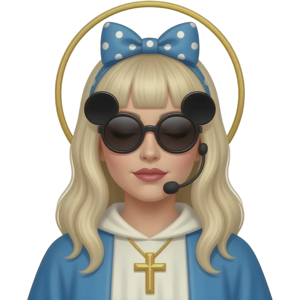 lady gaga as a saint wearing a hair bow and mickey mouse shaped sunglasses emoji