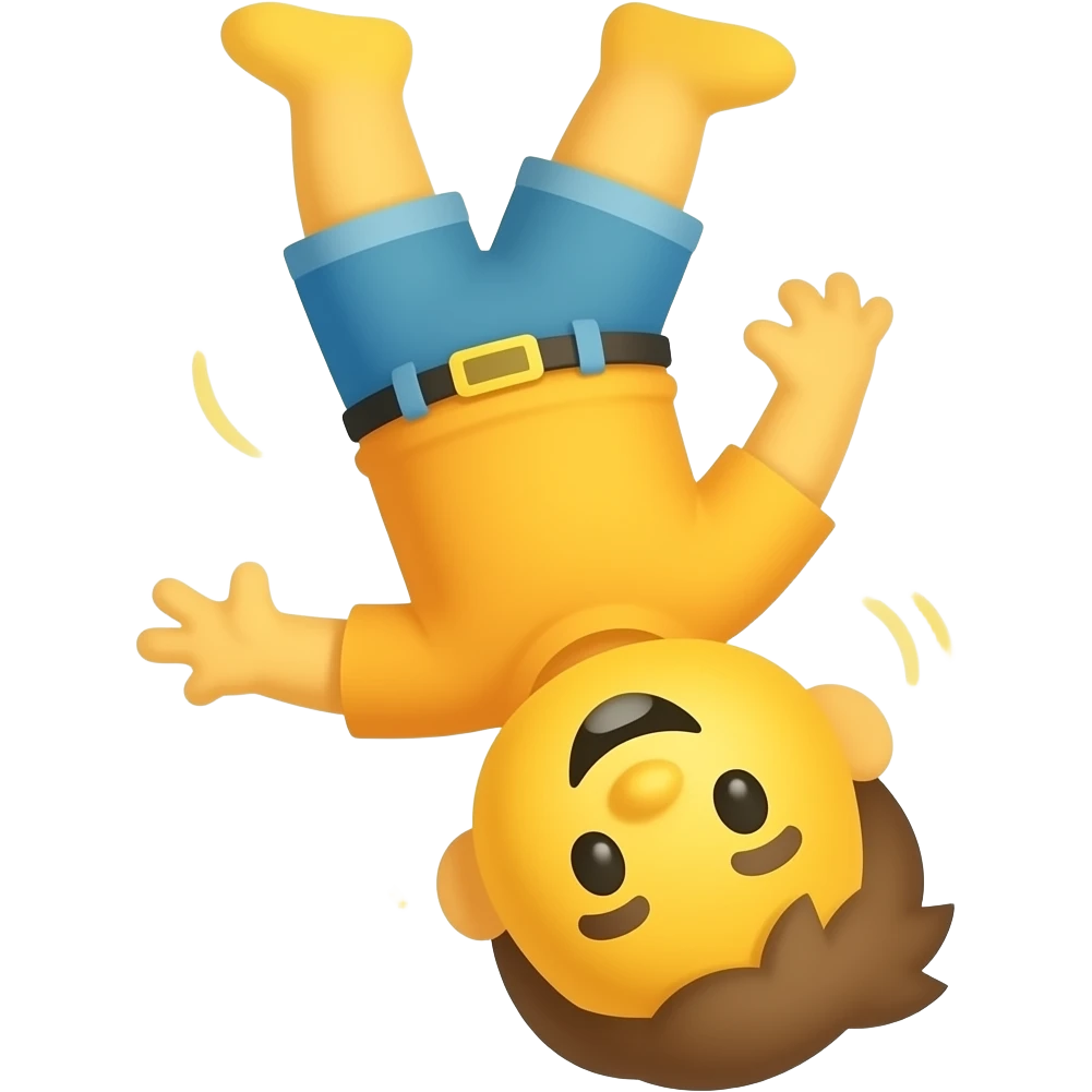 Cute emoji character upside down in a flipping pose, dynamic movement ...