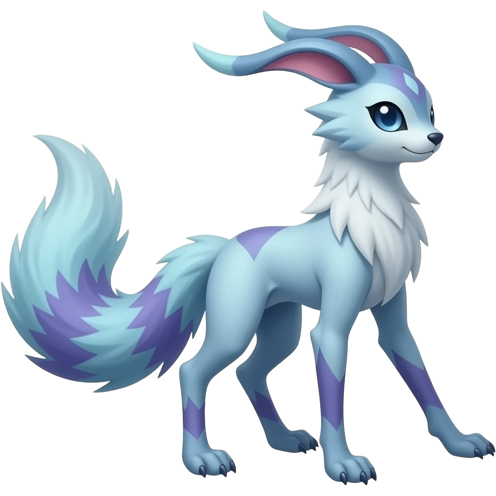 Slim thin lanky scrawny tall elegant oriental feral painted Asian Absol-Glaceon-Sylveon-fusion-hybrid-creature emoji
