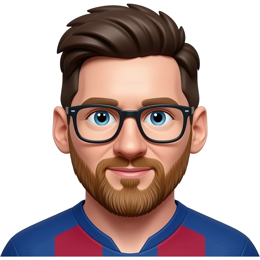 Messi-inspired 3D emoji, same face every time, no glasses, glossy emoji style. emoji