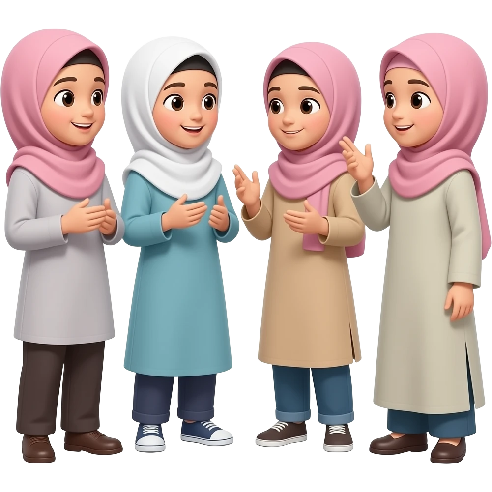 group of hijabi kids standing talkig emoji