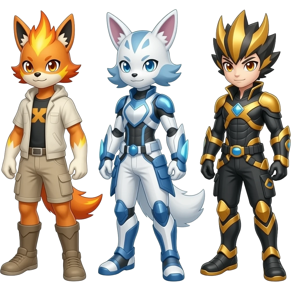 Pyroar-Furret-Shinx-Luxio-Luxray-Fakémon-hybrid emoji