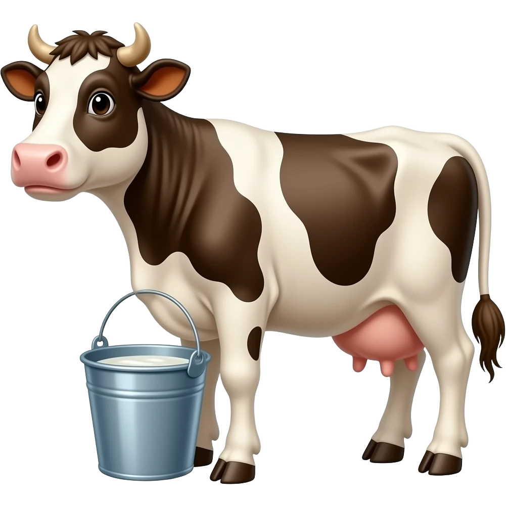 A cow holding a milk bucket emoji