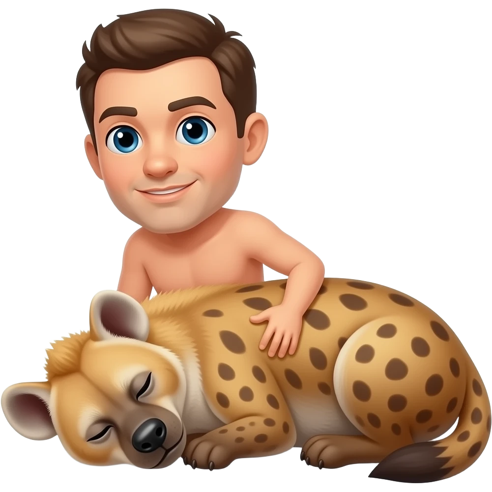 A human puting their physical leg inside a sleeping hyenas ass emoji