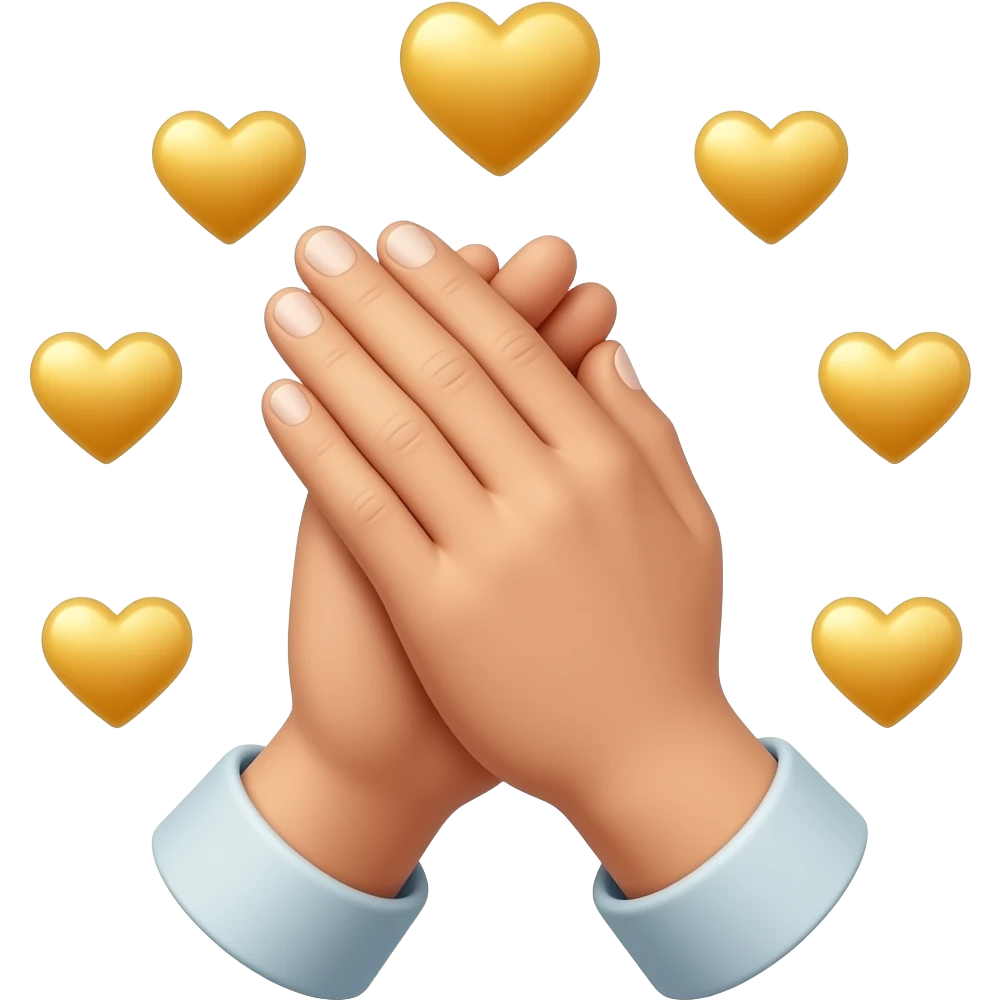 Молящиеся женские руки и вокруг них золотые маленькие сердечки emoji