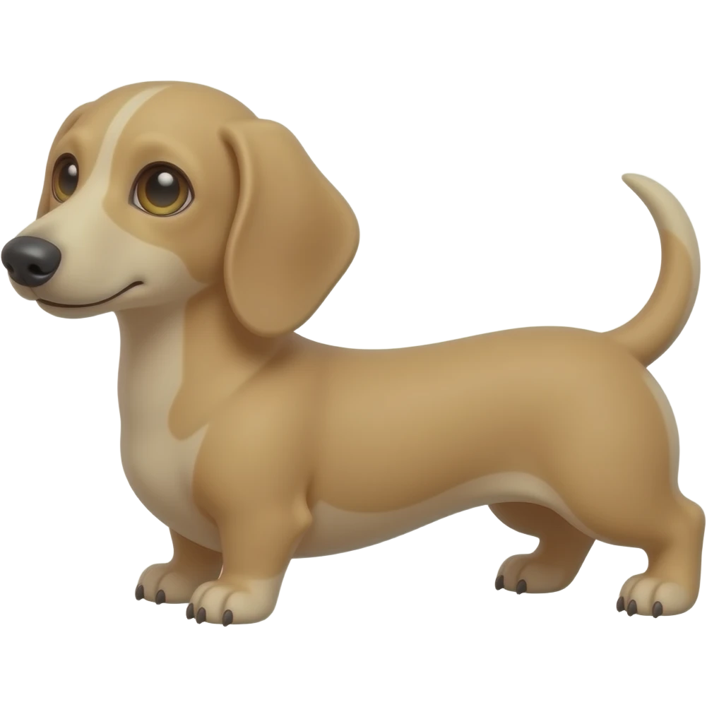 A small, thin dachshund with a narrow snout who has a dark pink colored nose and a creamy blonde colored coat, with gold colored eyes emoji