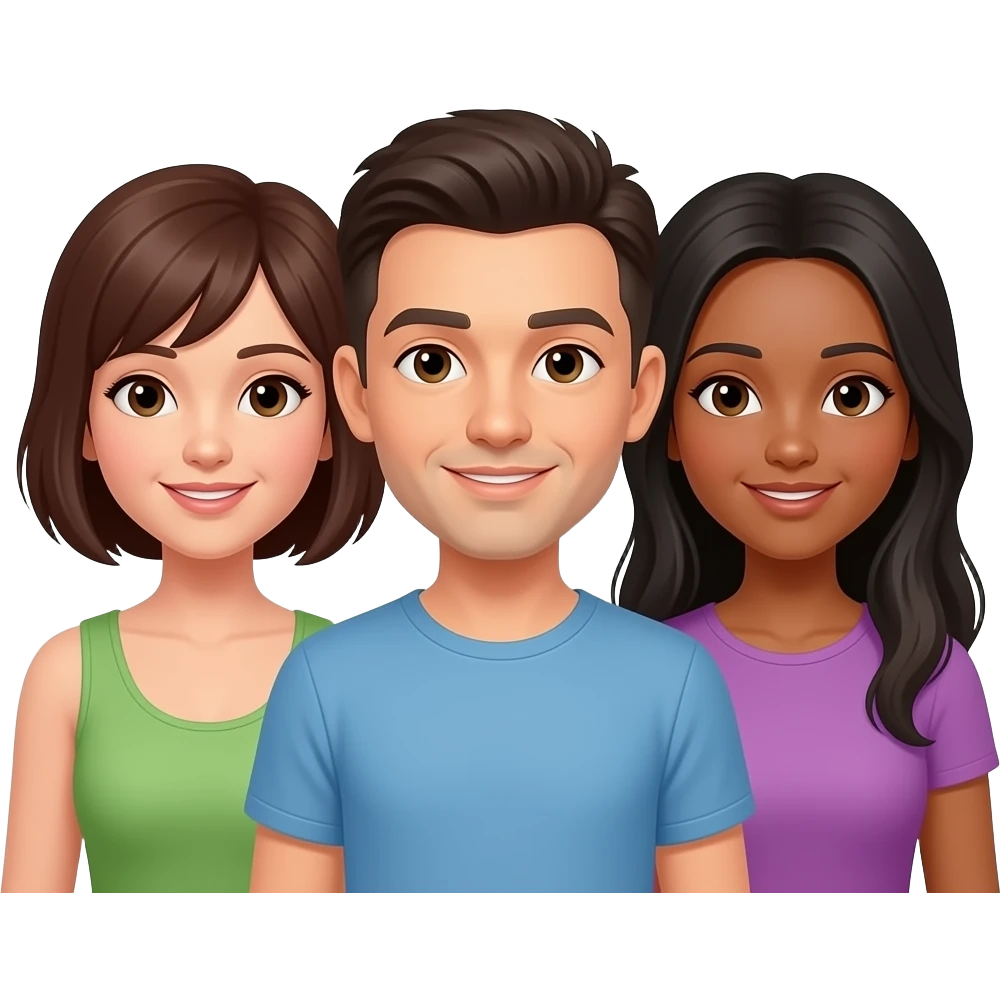 사람 세 명이 좀 더 붙고, 상반신만 나오게, 남 여 섞어서 emoji