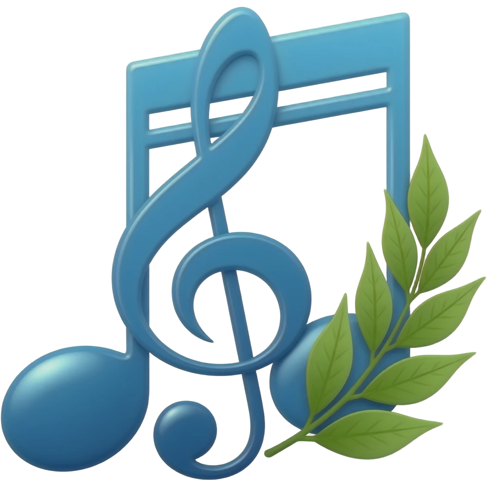 double note de musique bleue, avec feuilles à côté de la note à droite, évoquant la nature emoji