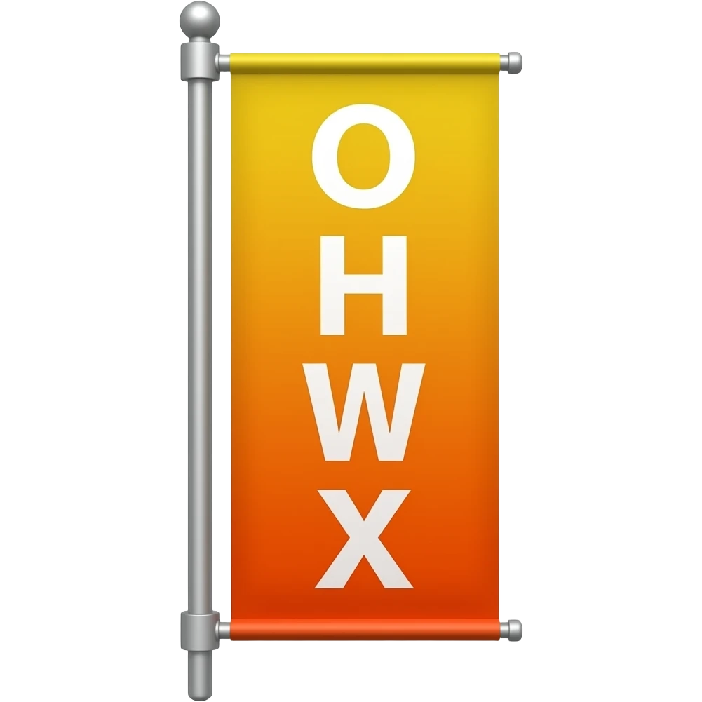 banner pole with text on it vertically spelled, yellow and orange gradients on banner emoji