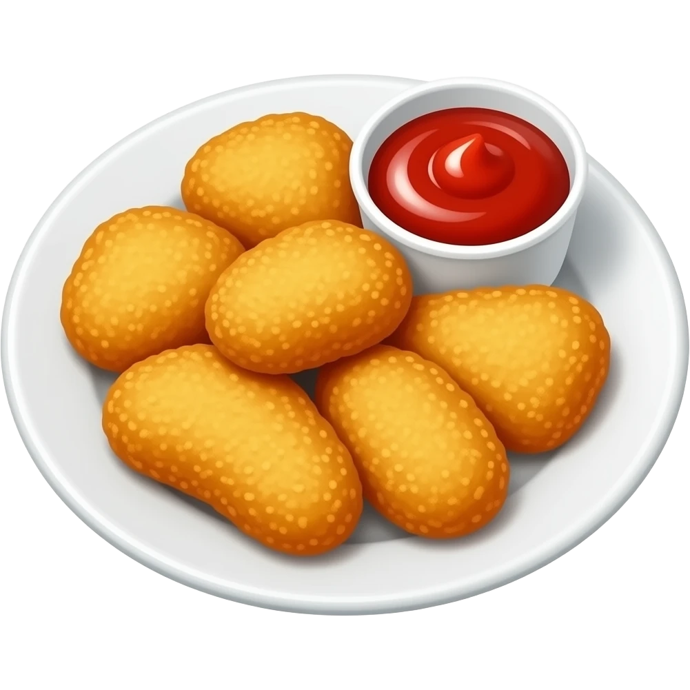 NUGGETSS IN A WHITE PLATE WITH KETCHUP IN A SMALL CUP emoji