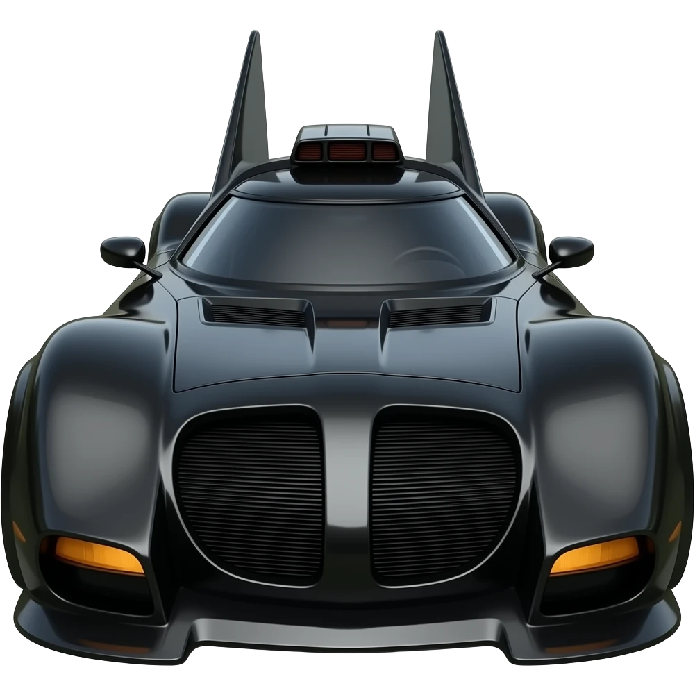 1989 black glossy batmobile front, highly detailed hyper realistic emoji