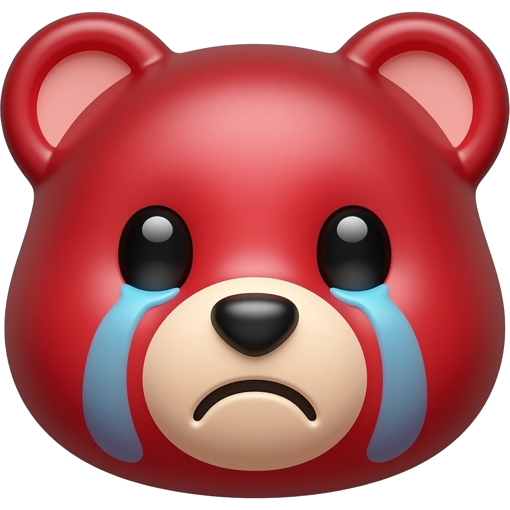 i want a sad and crying gummy bear without background, it's red, Be more transparent emoji