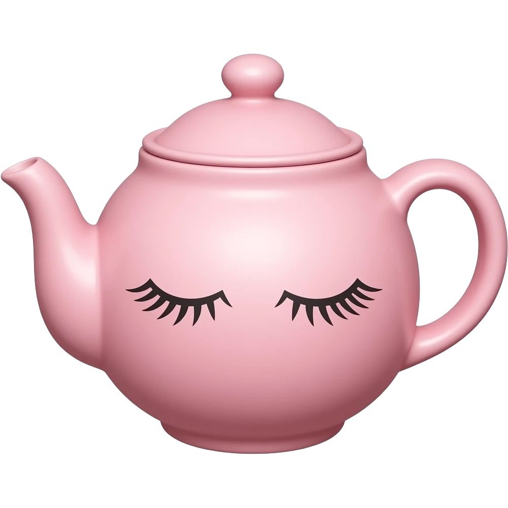 Teapot, pink, eyelashes, emoji