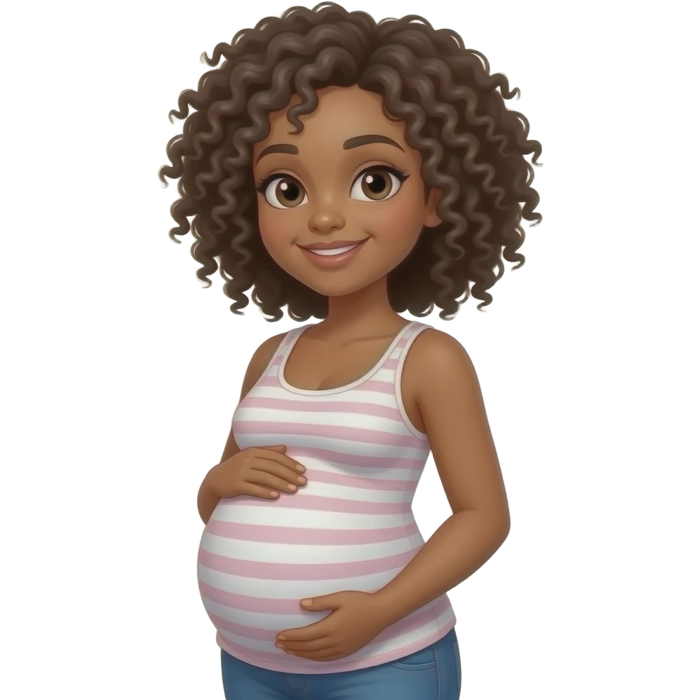 Pregnant light skin black woman with curly hair emoji