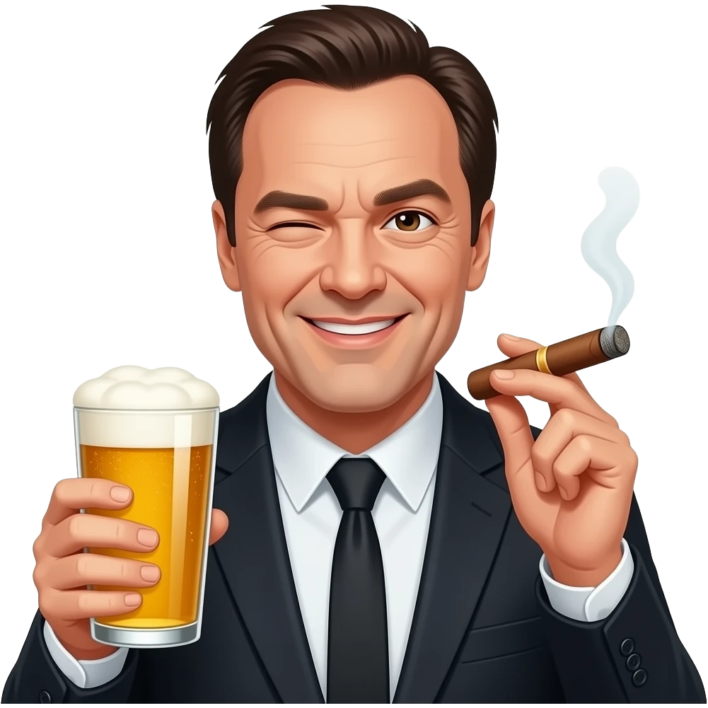 Каентин тарантино со стаканом пива и сигарой подмигивает в экран emoji