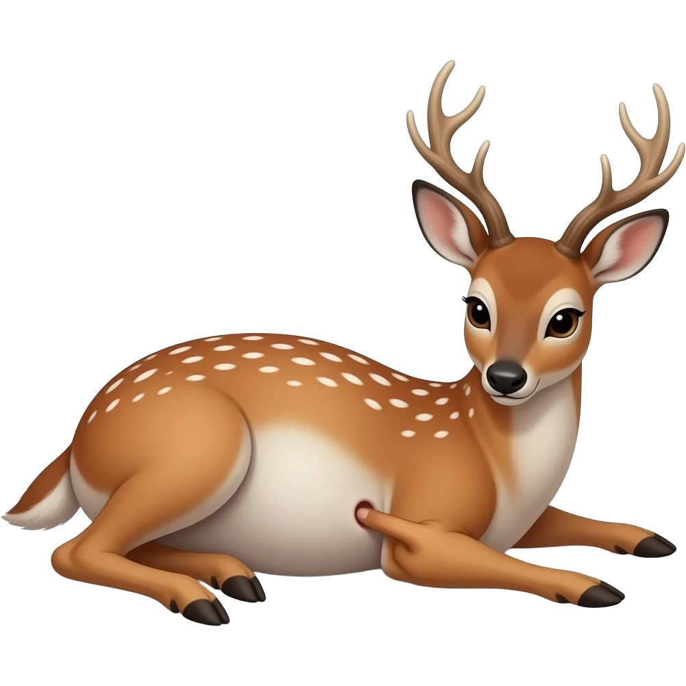 A female deer/doe is sprawling on her back unable to move,she got stuck by her own massive obese tummy,couldn’t even try defend her bellybutton from fingering tickling pokers,she is that Fat,She is too full for fun right now,that deer is going to pop. emoji