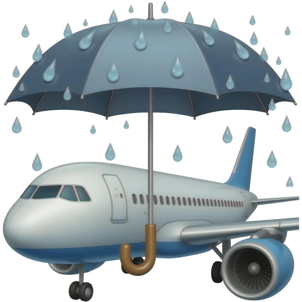 It is raing on airplane and a umbrella covers the plan emoji