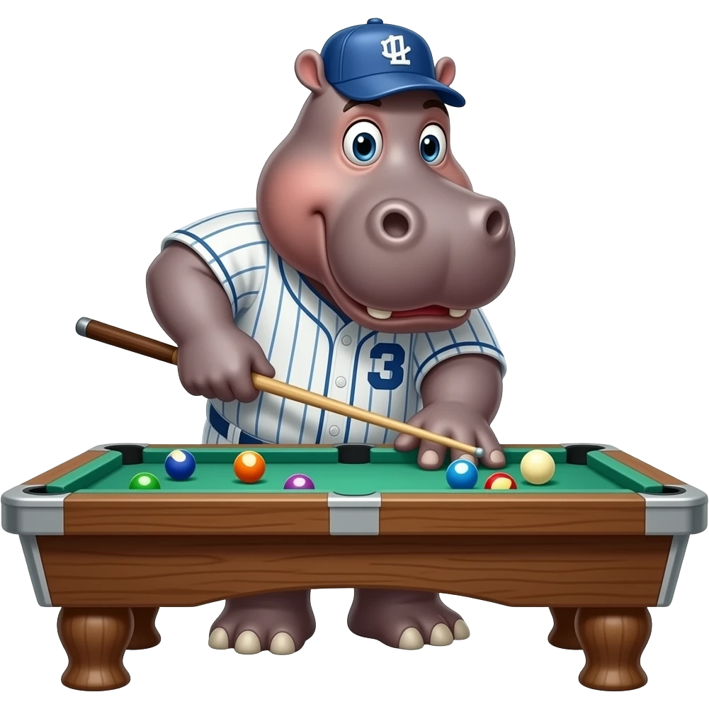 hippopotamus wearing baseball jersey playing bpool emoji