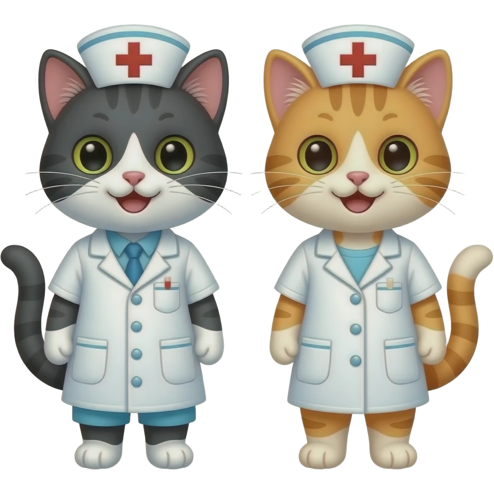 two happy cats dressed as nurses emoji