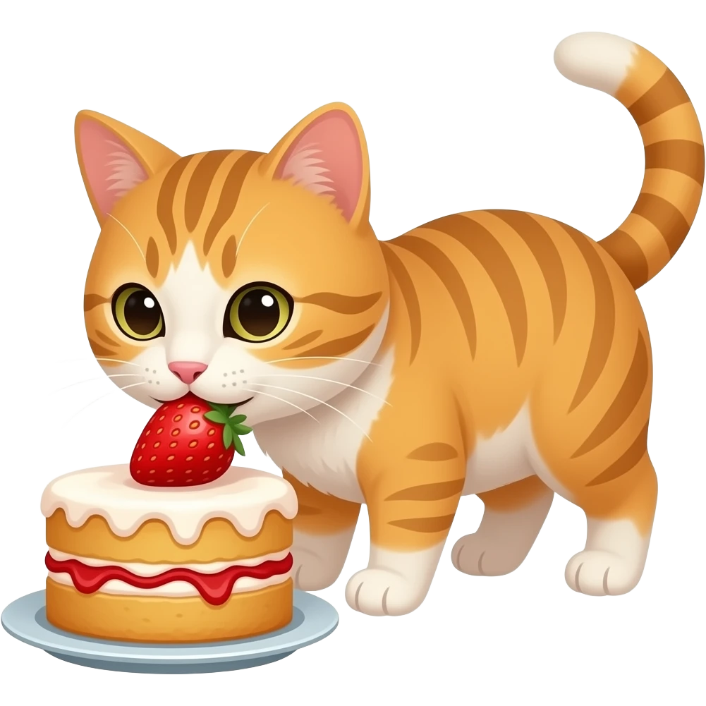 สามารถทำแมวที่กินเค้กสตอเบอรี่ที่ไส้เป็นสตอเบอรี่ได้ไหม emoji