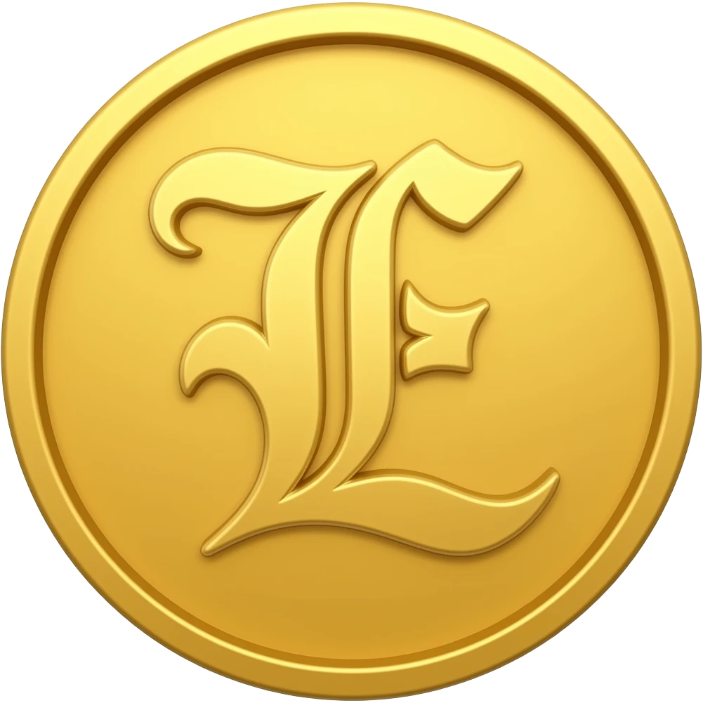 gold coin with the letter "L" in curvy letters emoji