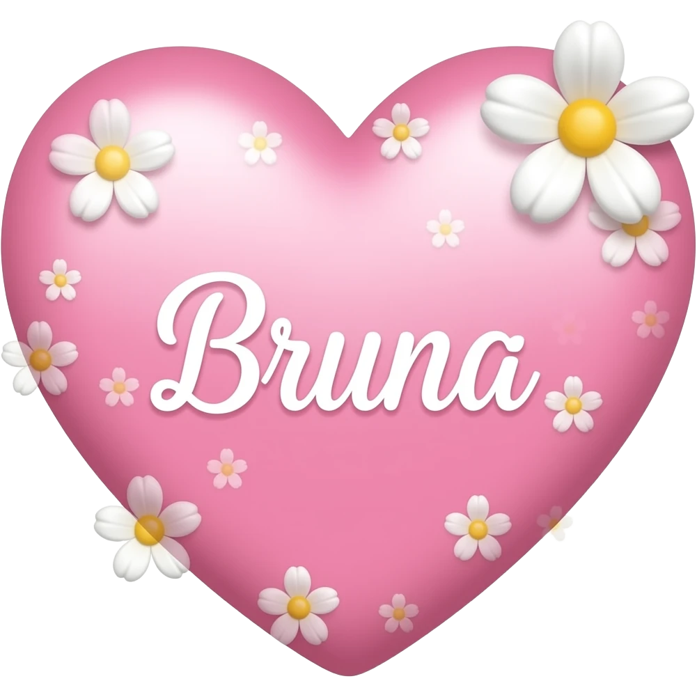 Coração cor pink com flores no meio o nome Bruna letra linda emoji