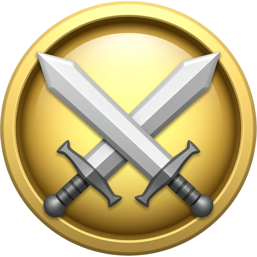 золотой круглый логотип с перекрещенными мечами emoji