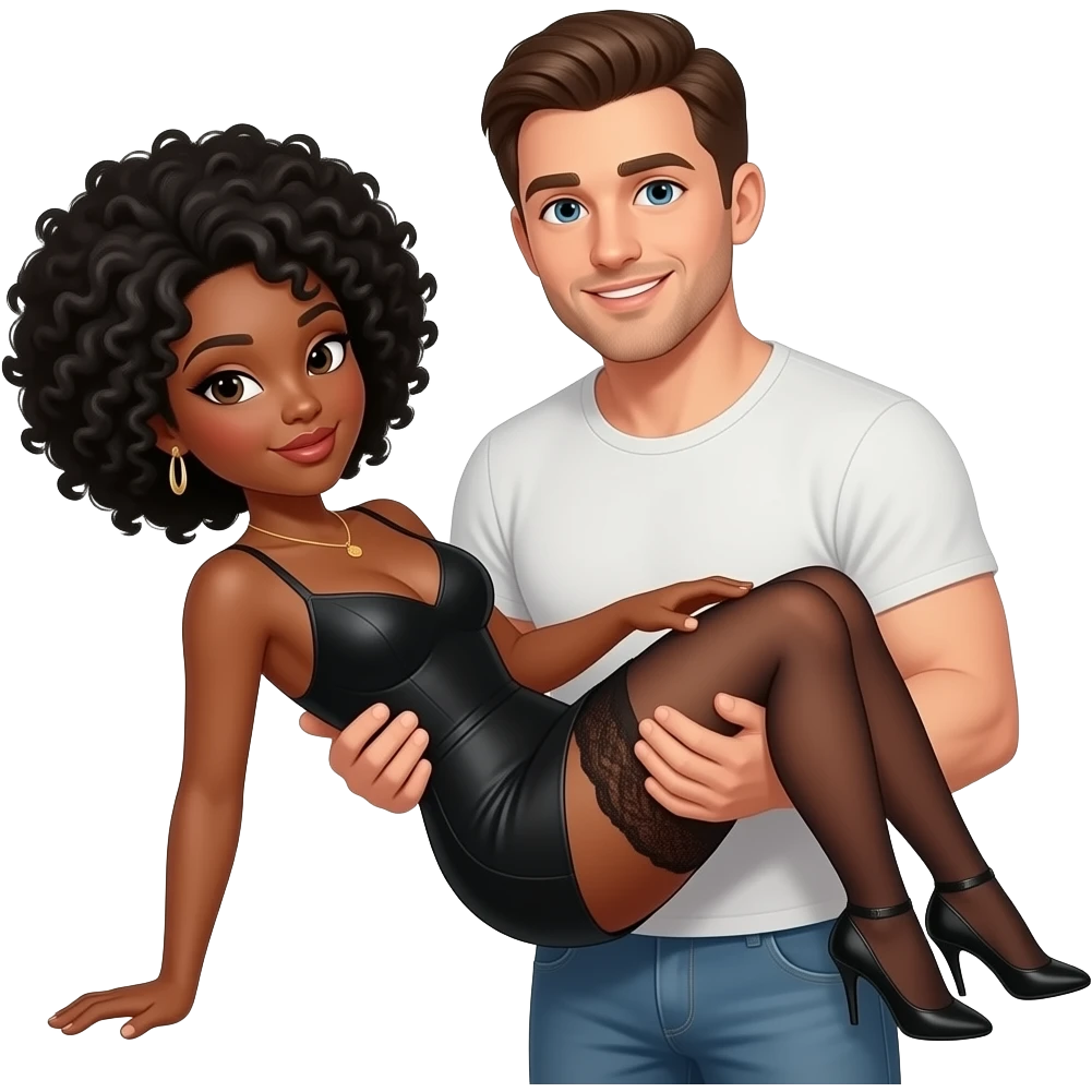 A sexy black woman with black hair Afro having sex doggy style position with white man with brown hair emoji