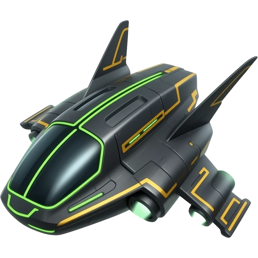 Green and gold lines black space ship very long black wings emoji