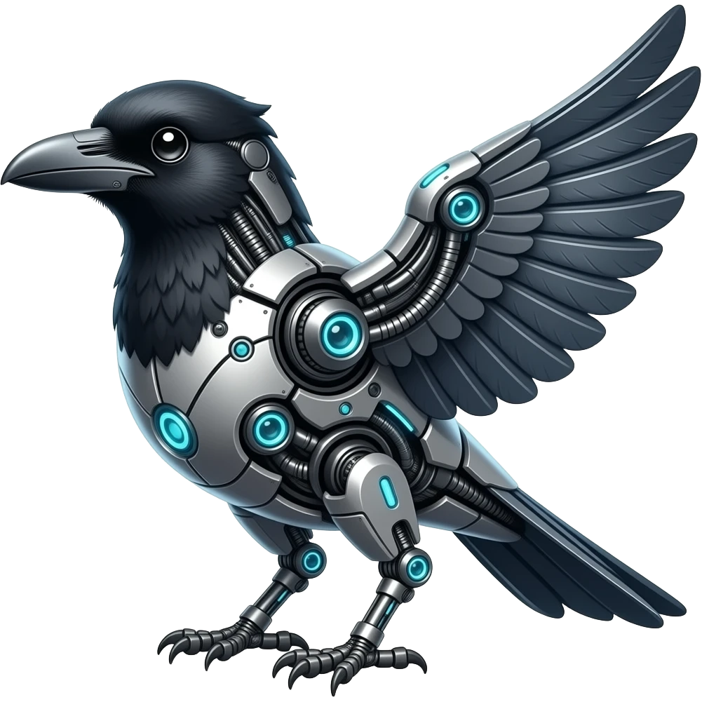 A cybernetic magpie emoji