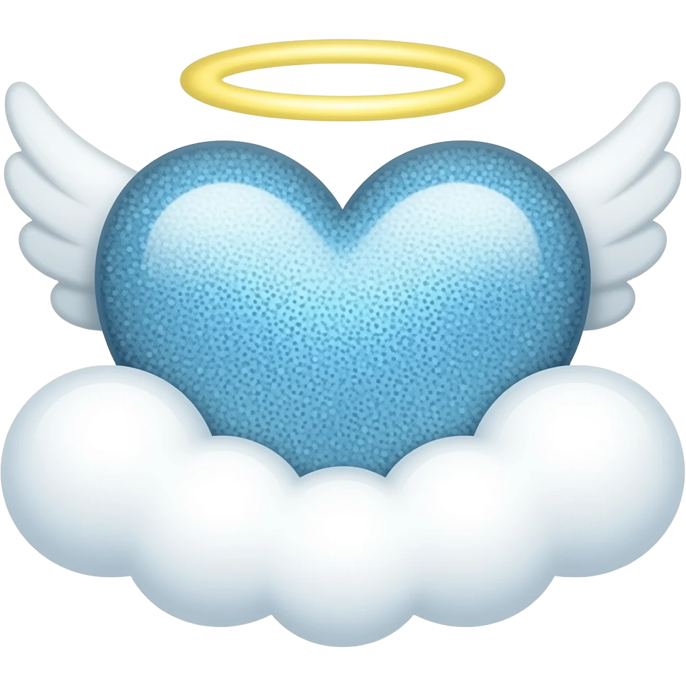 light blue glittery heart with angel nimbus with a off-white cloud border, y2k, glam emoji
