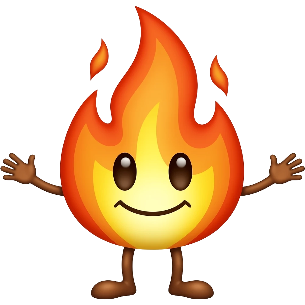 Un fuego con cara con patas y brazos emoji