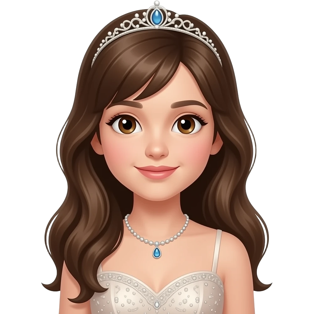 Macke an 11 year old girl with brown hair and brown eye with a prom dress emoji