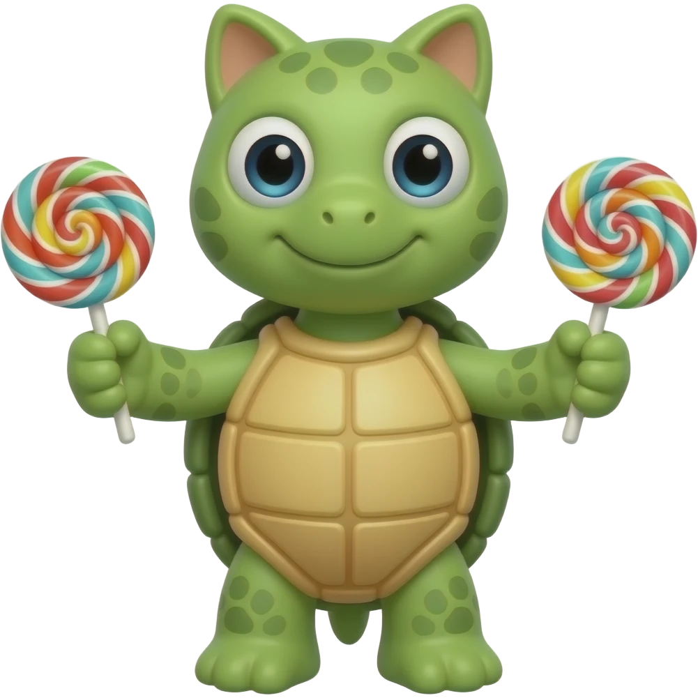 a computer with turtle legs and cat ears and lollipop hands emoji