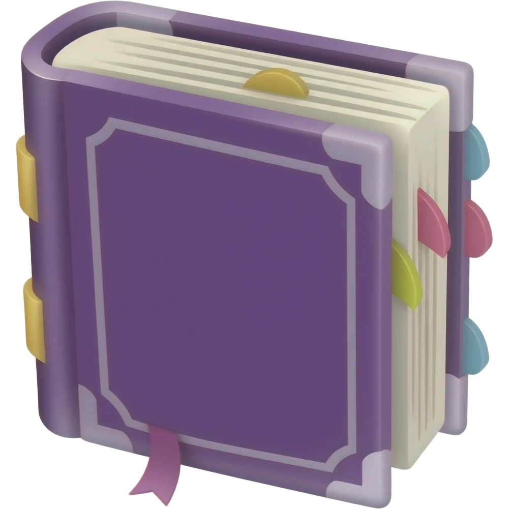 purple spellbook forward facing with tabs sticking out emoji