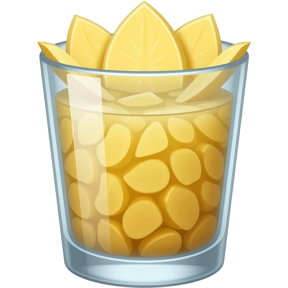 There is something like a grated potato drink in a glass, and potato slices are thinly sliced ​​like lemon slices at the rim of the glass. emoji