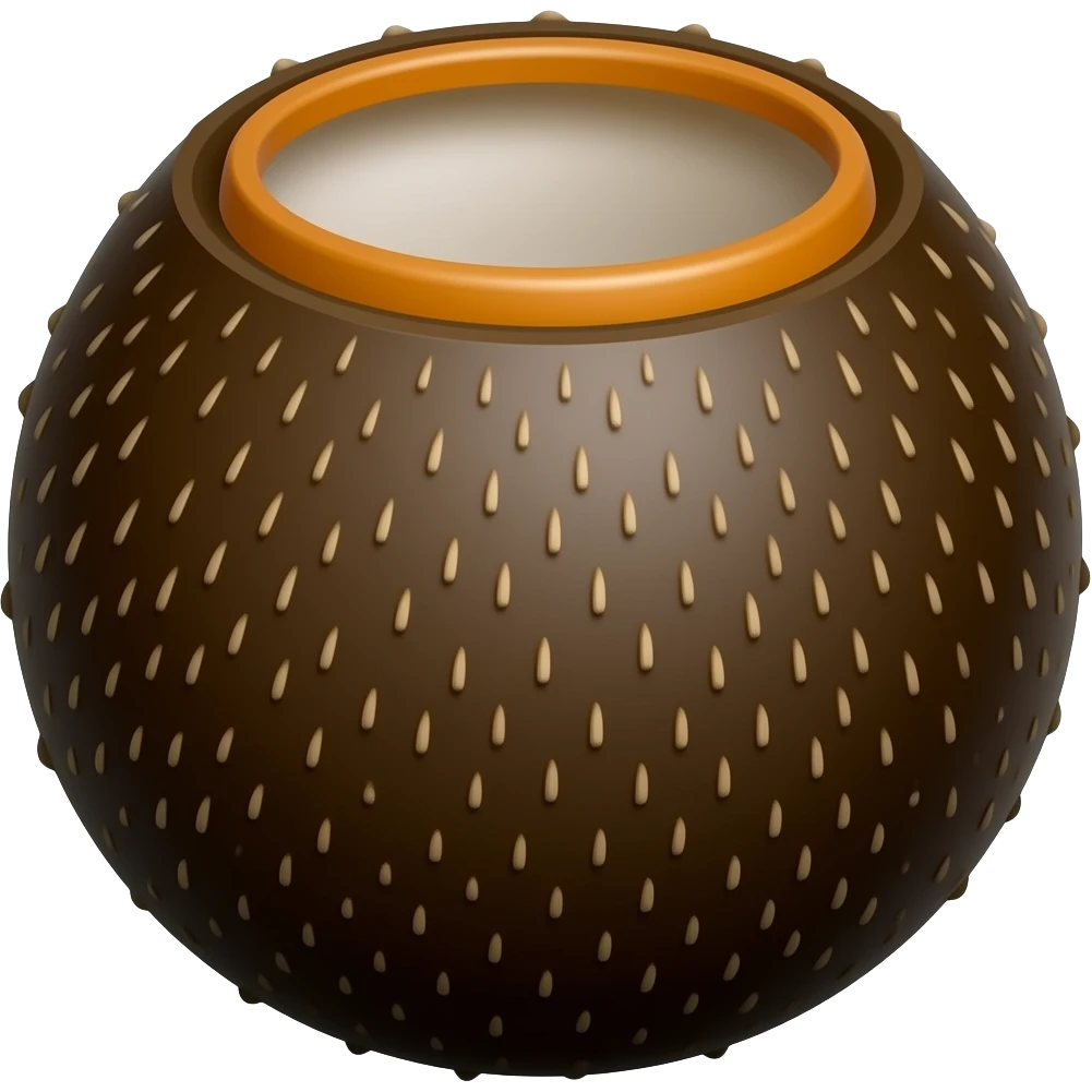 Black colored Coconut with orange rings around it emoji