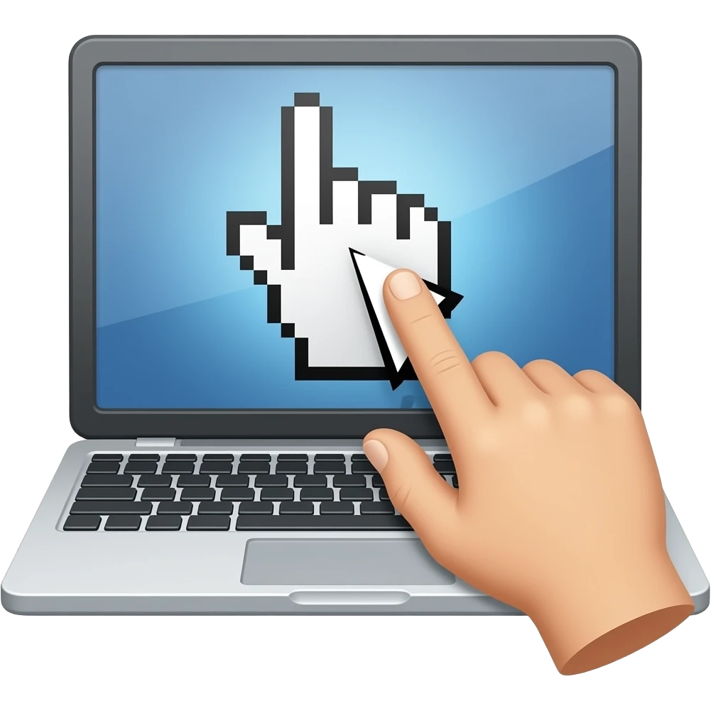 la mano de mouse que aparece en la pantalla de laptop emoji | AI Emoji ...