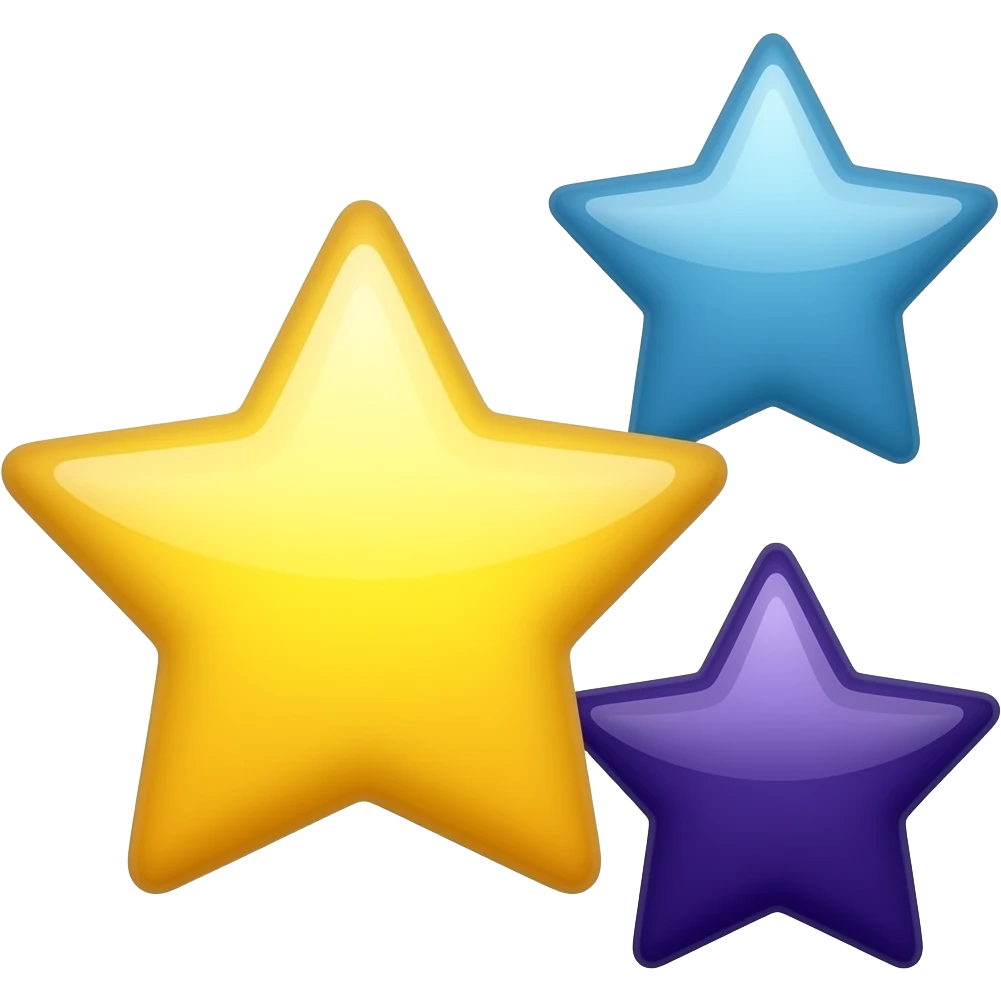 yellow star on the side (next to the star), two shiny (colors: medium, slate blue, velvet indigo), minimalism emoji