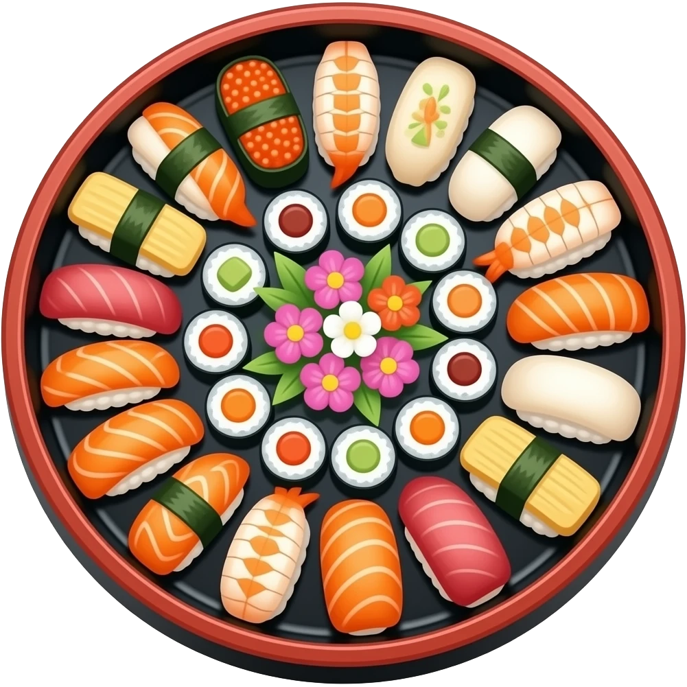 circle Sushi platter with flower on it emoji