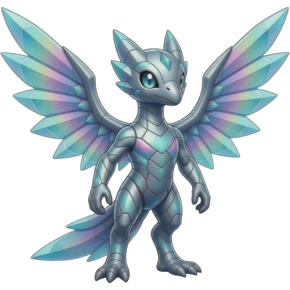 Shiny Futuristic Celestial Magical Ethereal Godly Divine Pastel-Nebula-Fakemon-Pokemon-Digimon-Spectrobes-Raptor-fusion, full body emoji