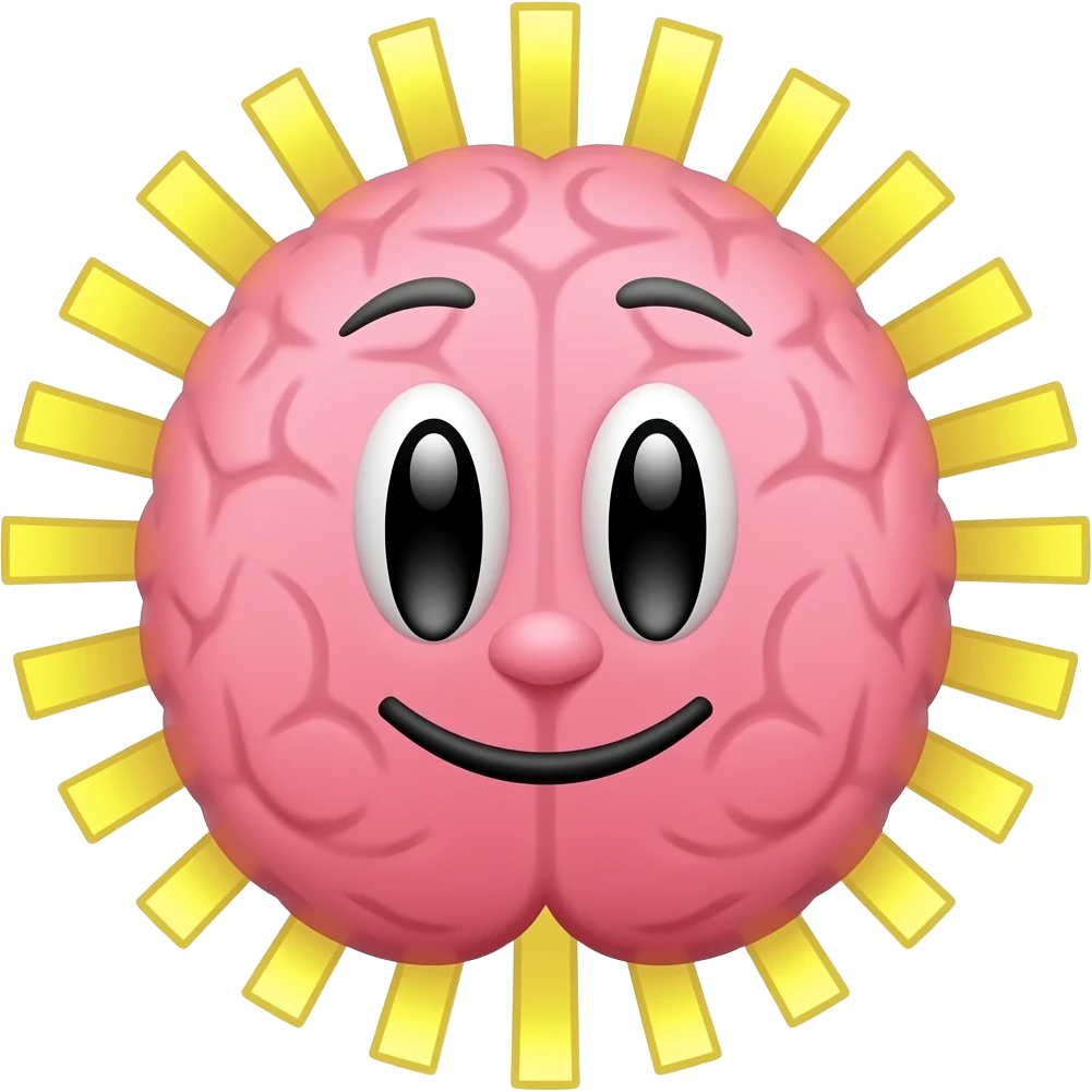 pink brain with a smiley face and yellow bars on the outside like the brain had an ide emoji