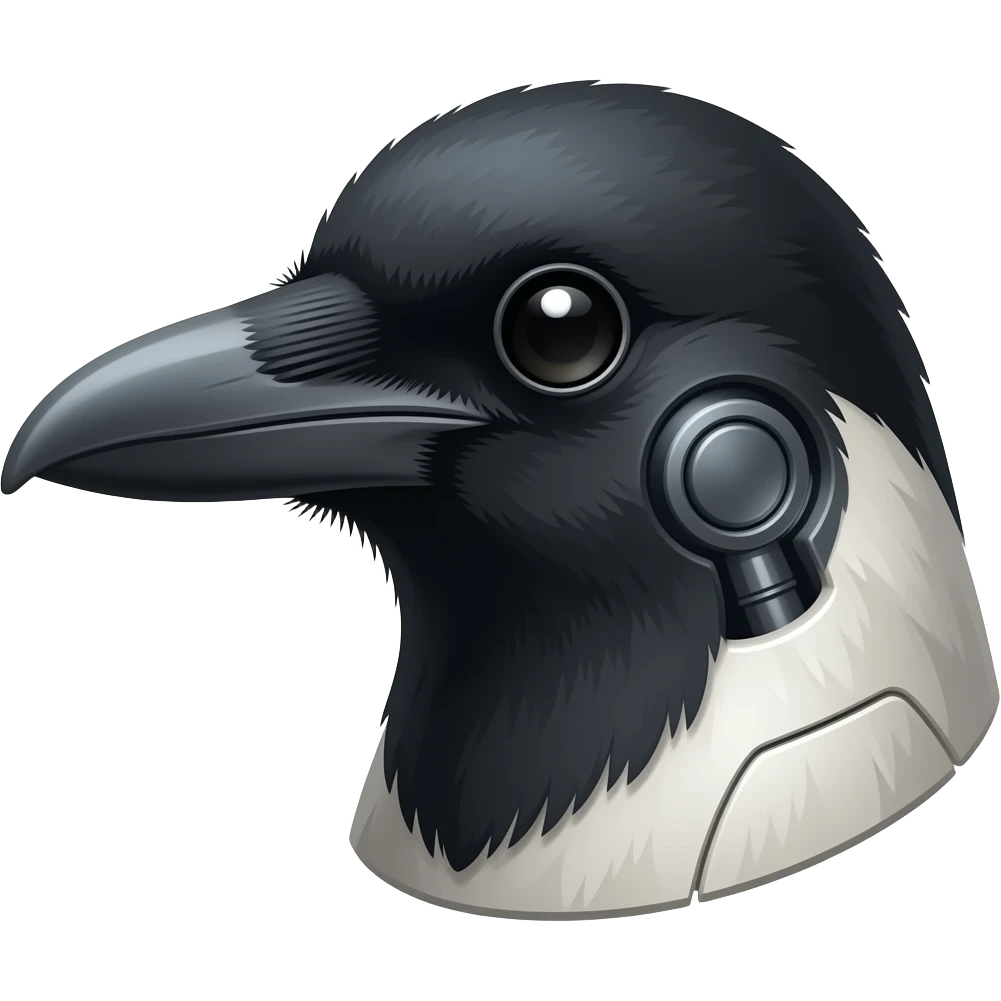 A robotic cyborg magpie head emoji