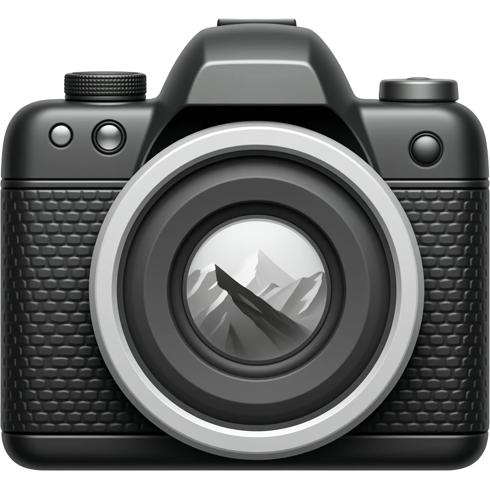 Camera with mountain landscape black white emoji