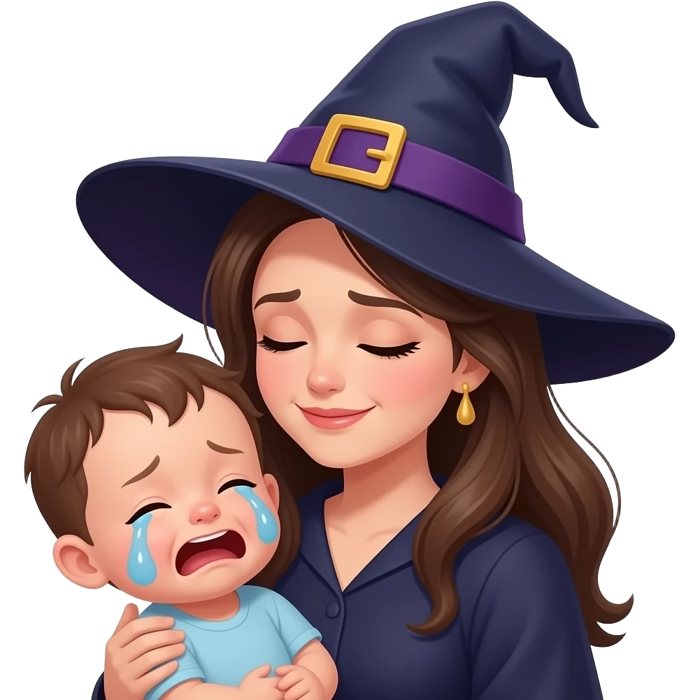 Малыш плакать мама ведьма успокаивает emoji