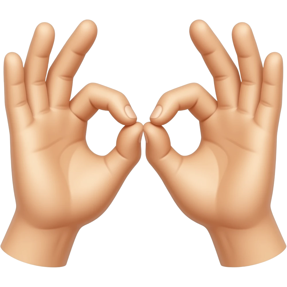 make two okay signs like your using both hands but loop the thumb and pointer fingers together. show only the hands and interlock the thumb and pointer fingers and touch the middle fingers together and touch the tip of the middle fingers to make a point emoji