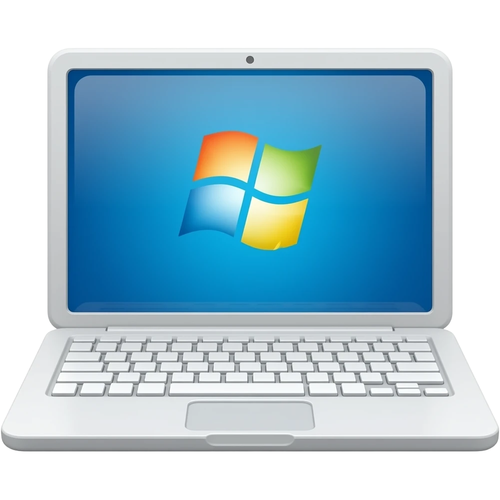 white laptop with white keys and a windows screen emoji